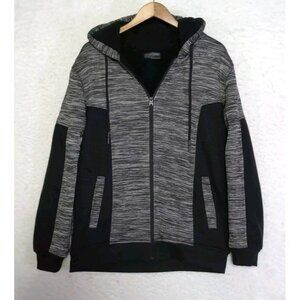 Steve’s Jeans Hoodie Full Zip Sherpa Lined Men's Size M Gray Black EUC